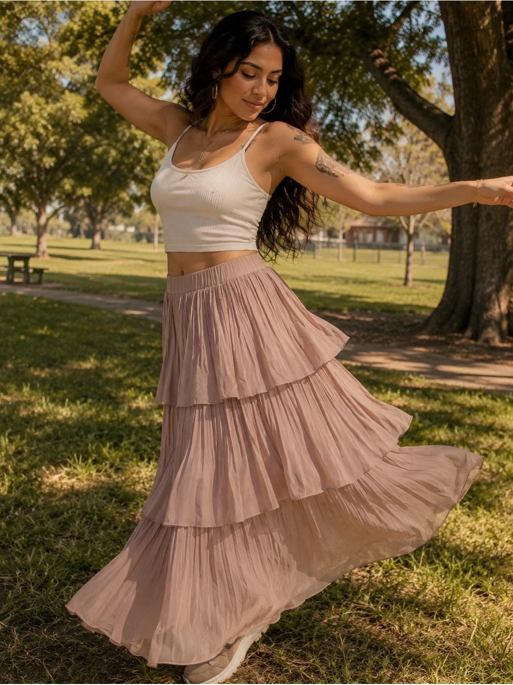 Elegant Tan Midi Skirt